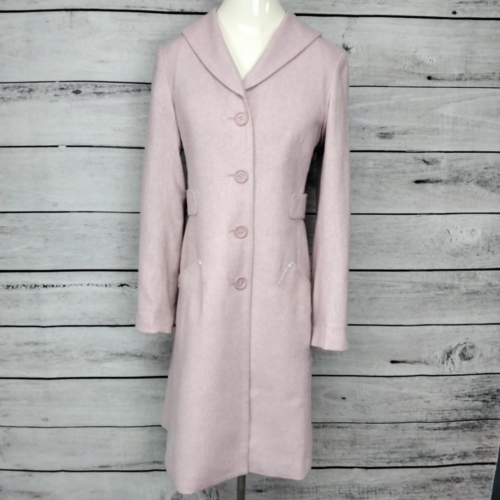 Max Studio. Pink Wool Blend Lightweight Button Front Single Breasted Coat.    4